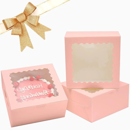 10PCS 8inch Cake Boxes with Window - Sealing Stickers Included